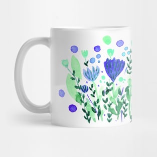 Watercolor whimsical flowers - blue and green Mug